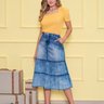 saia midi jeans com marias e bolso funcional