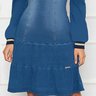 vestido manga longa em malha denim nitido baixo