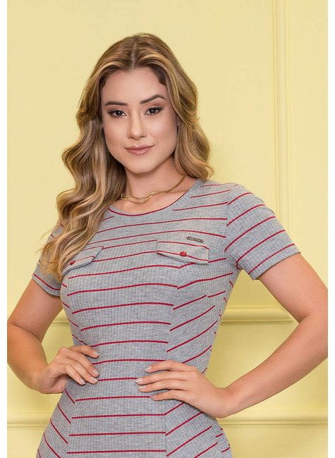 vestido confy listrado canelado nitido jeans cima