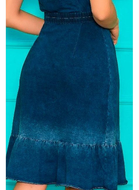 vestido malha denim com babado no decote nitido jeans 6
