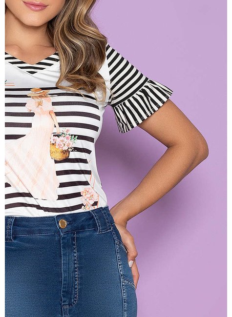 t shirt manga curta estampada com babadinho nitido detalhe