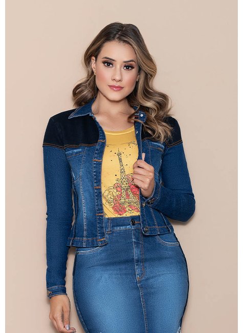 conjunto feminino jeans escuro destroyed nitido cima