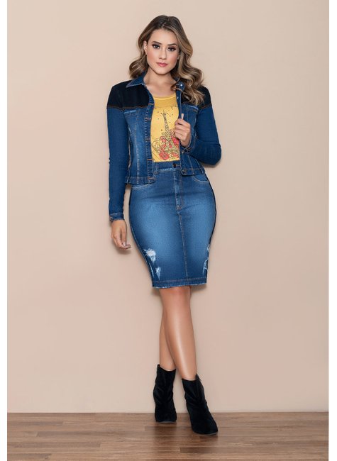 conjunto feminino jeans escuro destroyed nitido