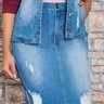 conjunto denim saia e colete nitido jeans baixo