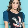 t shirt preta estampada mangas denim 3
