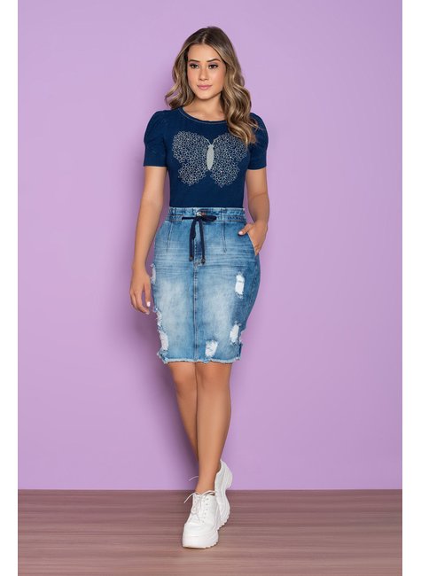 saia jeans destroyed com amarracao no cos nitido jeans 8