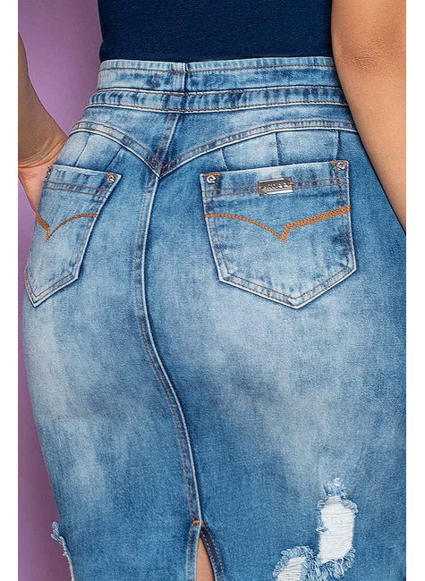 saia jeans destroyed com amarracao no cos nitido jeans 2