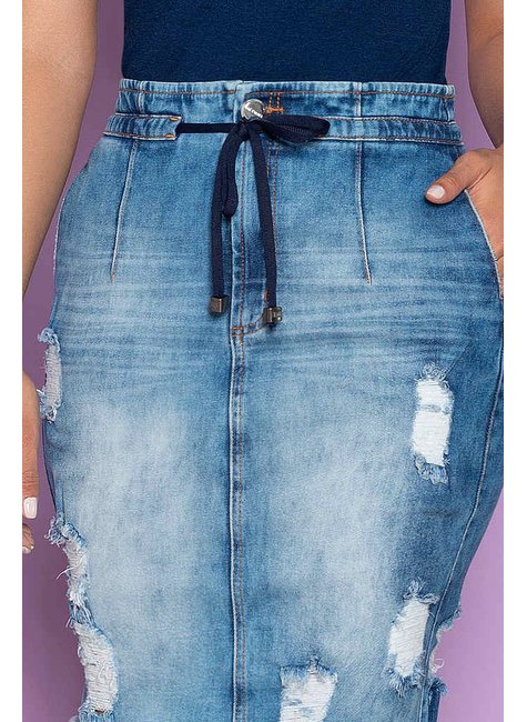 saia jeans destroyed com amarracao no cos nitido jeans 6