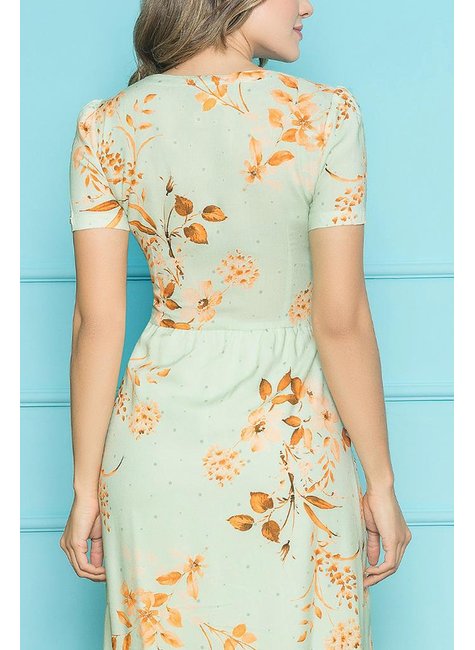 vestido midi detalhe em guipir estampado verde agua nitido jeans 6