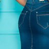 saia jeans azul pespontos claros nitido costas baixo detalhe