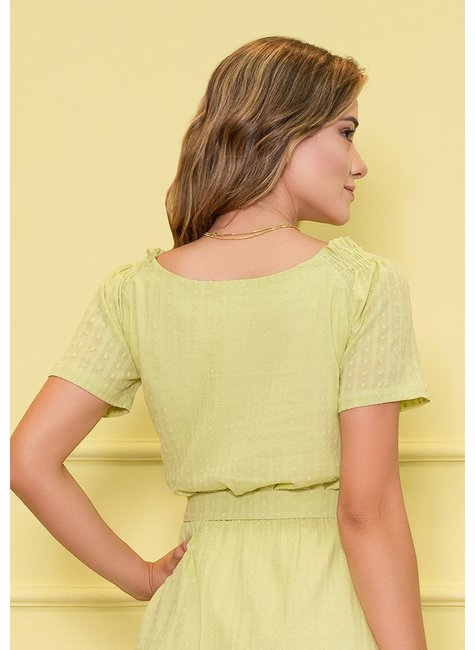 vestido gode verde com babado na barra nitido costas cima