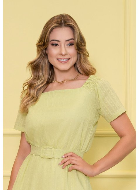 vestido gode verde com babado na barra nitido cima