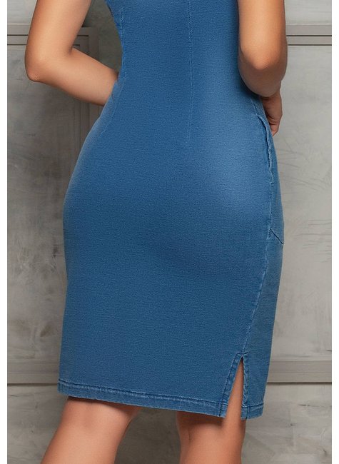 vestido tubinho denim bolso funcional aquila nitido jeans costas baixo