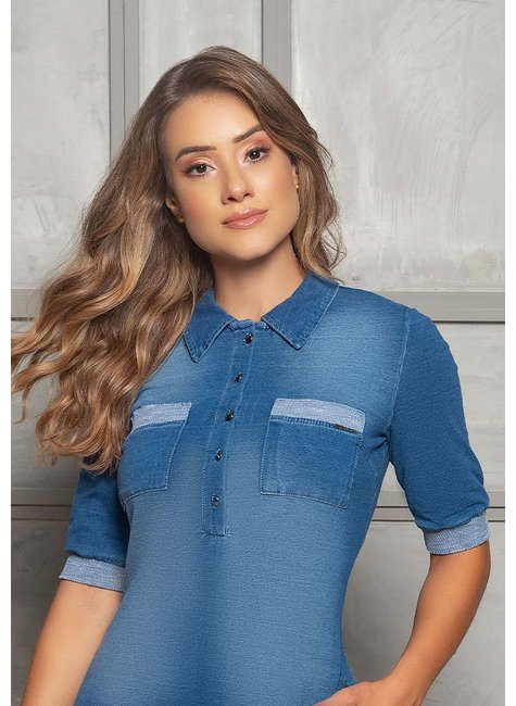 vestido tubinho denim bolso funcional cecilia nitido cima