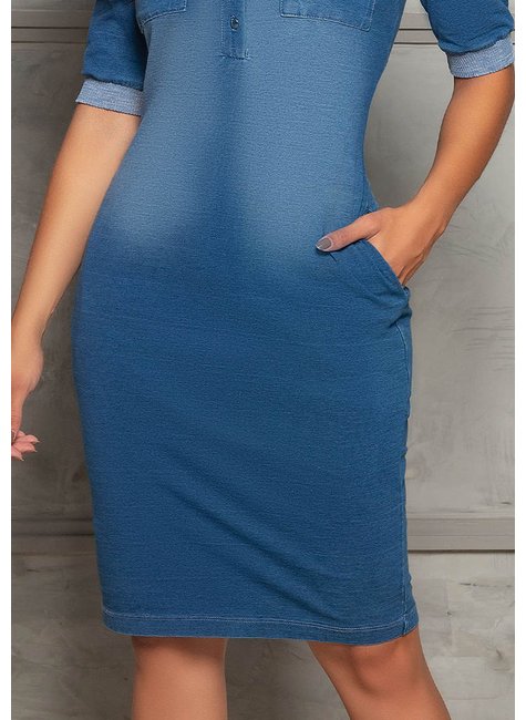 vestido tubinho denim bolso funcional cecilia nitido baixo