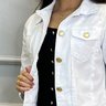 jaqueta feminina branco nataly nitido jeans cima detalhe