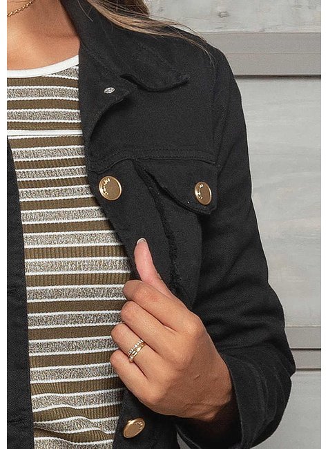 jaqueta feminina preta nataly nitido jeans cima detalhe zoom