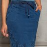 saia reta azul recortes laterais videntine nitido jeans