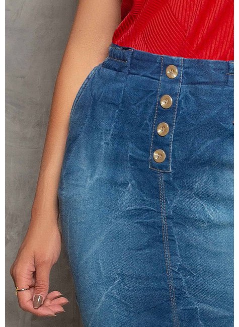 saia jeans cos de elastico e botoes laura nitido baixo detalhe