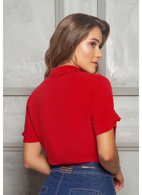 camisa feminina vermelha com amarracao pamela nitido costas