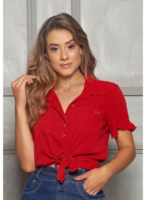 camisa feminina vermelha com amarracao pamela nitido