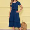 vestido denim midi com detalhes em guippir nitido