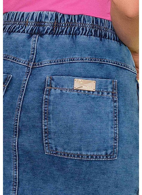 saia denim com botoes frontais nitido jeans costas baixo detalhe zoom
