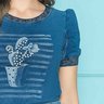 t shirt denim manga princesa com ribana nitido jeans cima detalhe