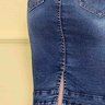 saia denim com recorte lateral em ribana nitido jeans costas baixo detalhe