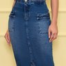 saia denim midi com detalhe em trancas e fenda