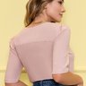 blusa social meia manga com ziper no decote cor rose costas