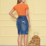 saia jeans cintura alta cinto de tranca nitido costas