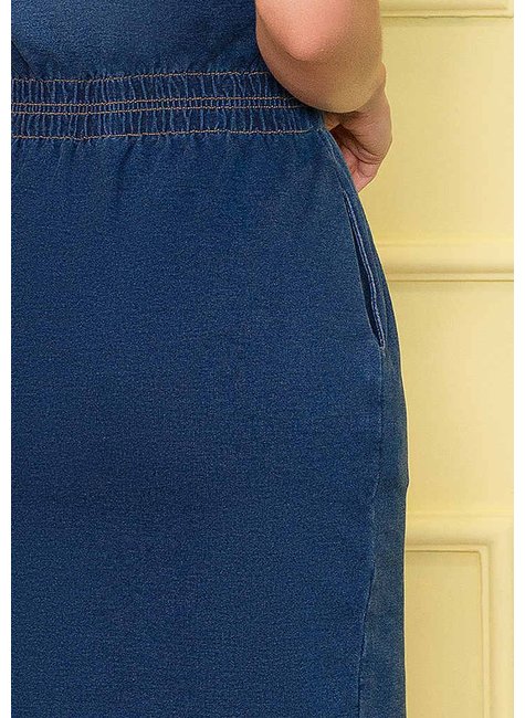 vestido tubinho denim detalhe de amarracao nitido costas baixo detalhe