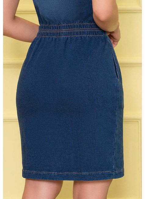 vestido tubinho denim detalhe de amarracao nitido costas baixo