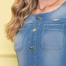 vestido denim reto detalhes em botoes frontal nitido cima detalhe