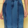 saia jeans recortes e pespontos contrastantes nitido baixo