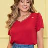 blusa feminina vermelha com detalhes em guipir nitido jeans 2