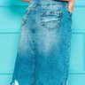 saia jeans destroyed com faixa para amarracao nitido costas baixo
