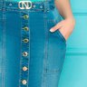 saia jeans com cinto botoes frontais nitido baixo detalhe
