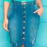 saia jeans com cinto botoes frontais nitido baixo